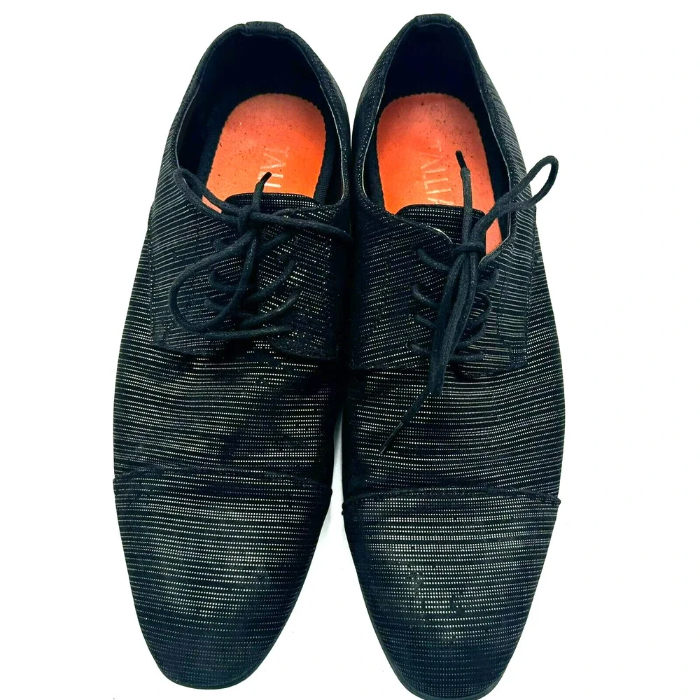 TALLIA Loafer Men's‎ 9 Danilo Cap Toe Lace-Up Black Silver Metallic Dress Shoe